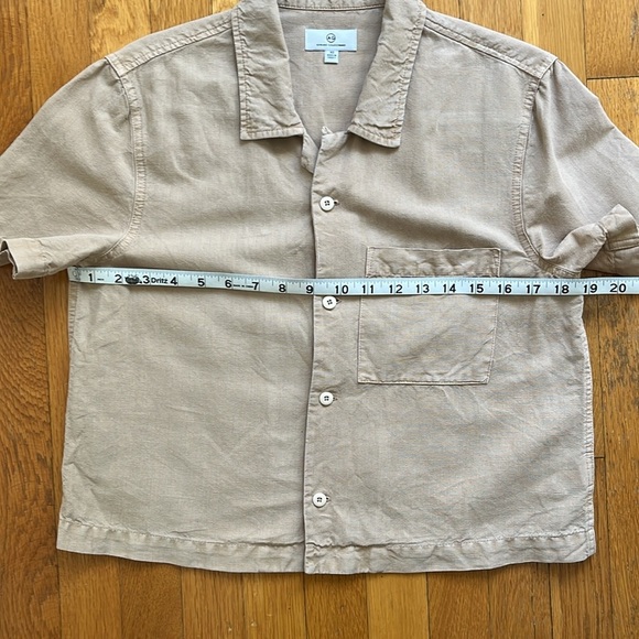 Adriano Goldschmied Cotton & Linen Short Sleeve Camp Shirt in Tan / Beige - Picture 4 of 10